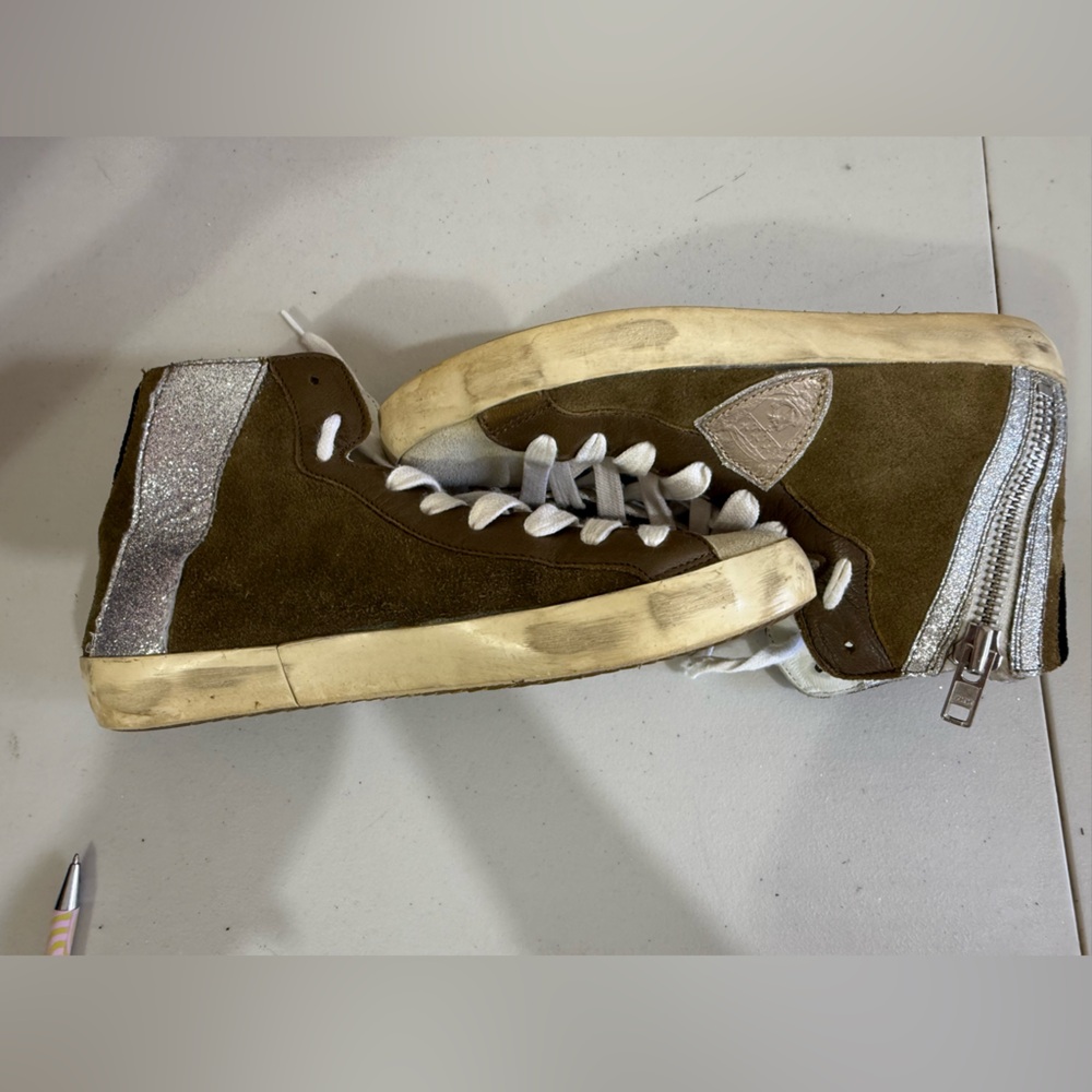 Philippe Model White and Brown High-Top Sneakers - Picture 4 of 13